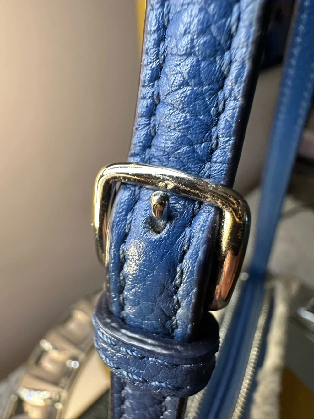 Coach Blue Pebbled Leather Crossbody with White Shearling Trim